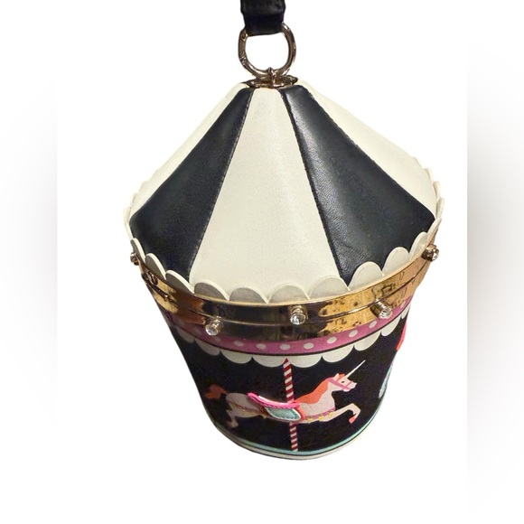 NEW Kate Spade Carousel novelty clutch pink and black - Picture 2 of 6